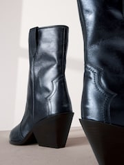 Navy Metallic Signature Leather Forever Comfort® Western Cowboy Boots - Image 3 of 6