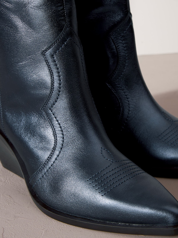 Navy Metallic Signature Leather Forever Comfort® Western Cowboy Boots - Image 6 of 6