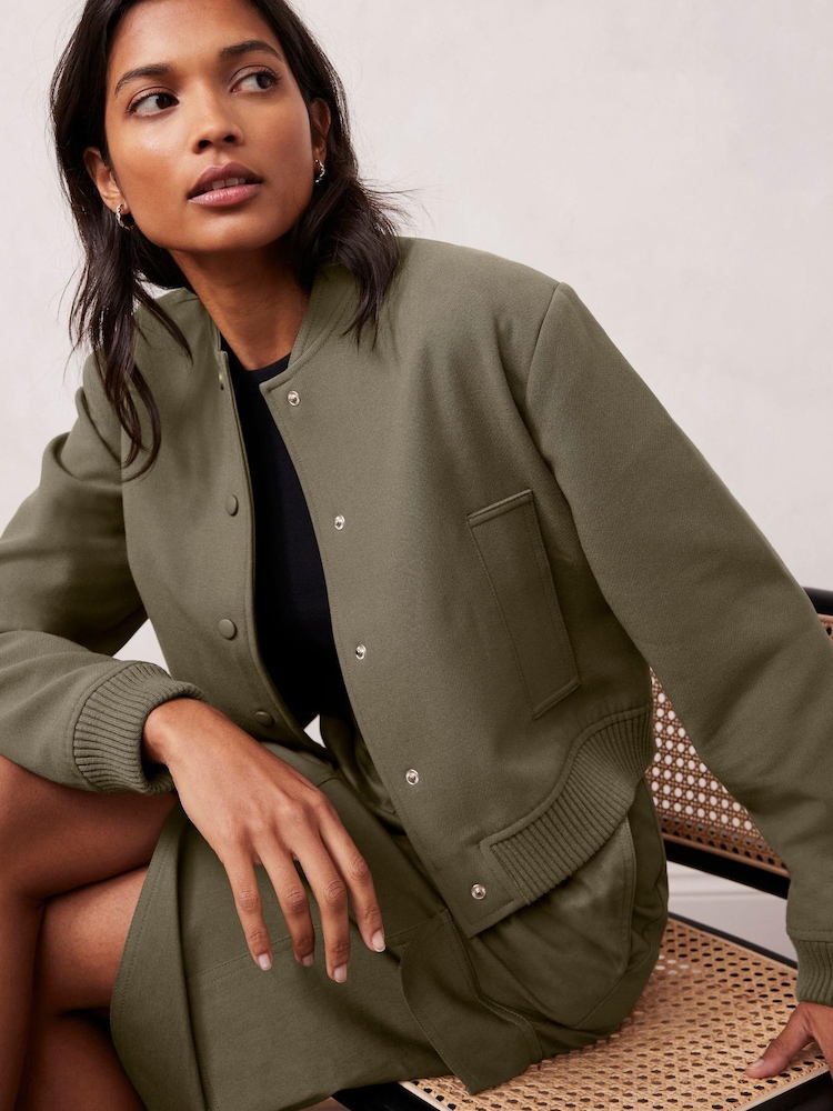 Mint Velvet Green Khaki Cropped Bomber Jacket - Image 2 of 4