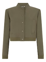 Mint Velvet Green Khaki Cropped Bomber Jacket - Image 3 of 4