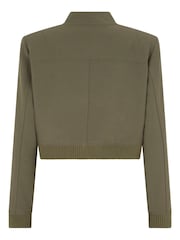 Mint Velvet Green Khaki Cropped Bomber Jacket - Image 4 of 4