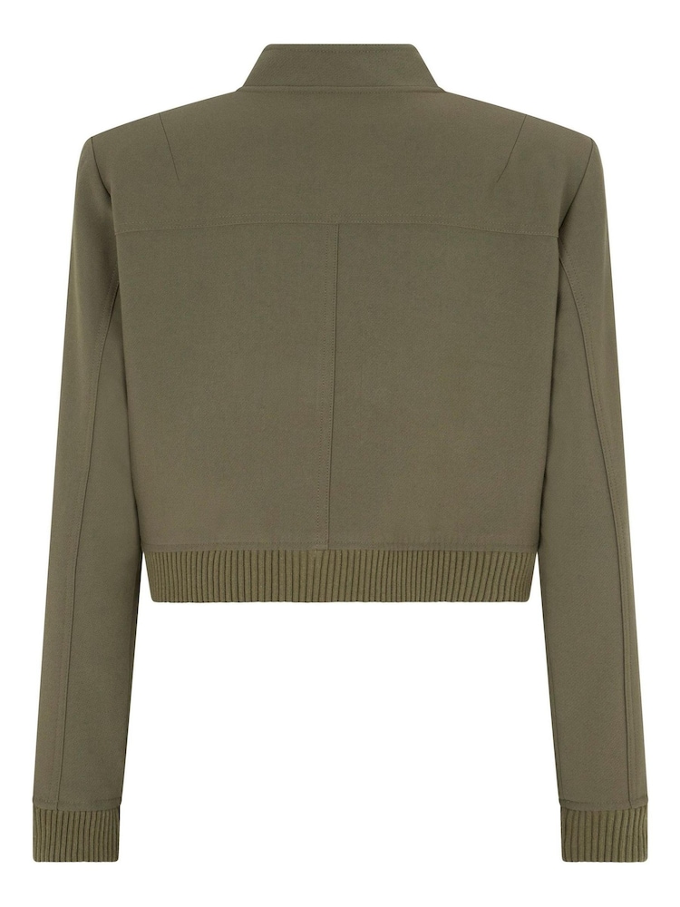Mint Velvet Green Khaki Cropped Bomber Jacket - Image 4 of 4