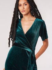Apricot Green Angel Sleeve Velvet Wrap Jumpsuit - Image 3 of 5