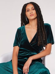 Apricot Green Angel Sleeve Velvet Wrap Jumpsuit - Image 4 of 5