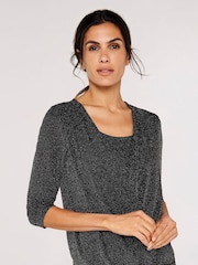 Apricot Black Sparkle Over Wrap Top - Image 1 of 4