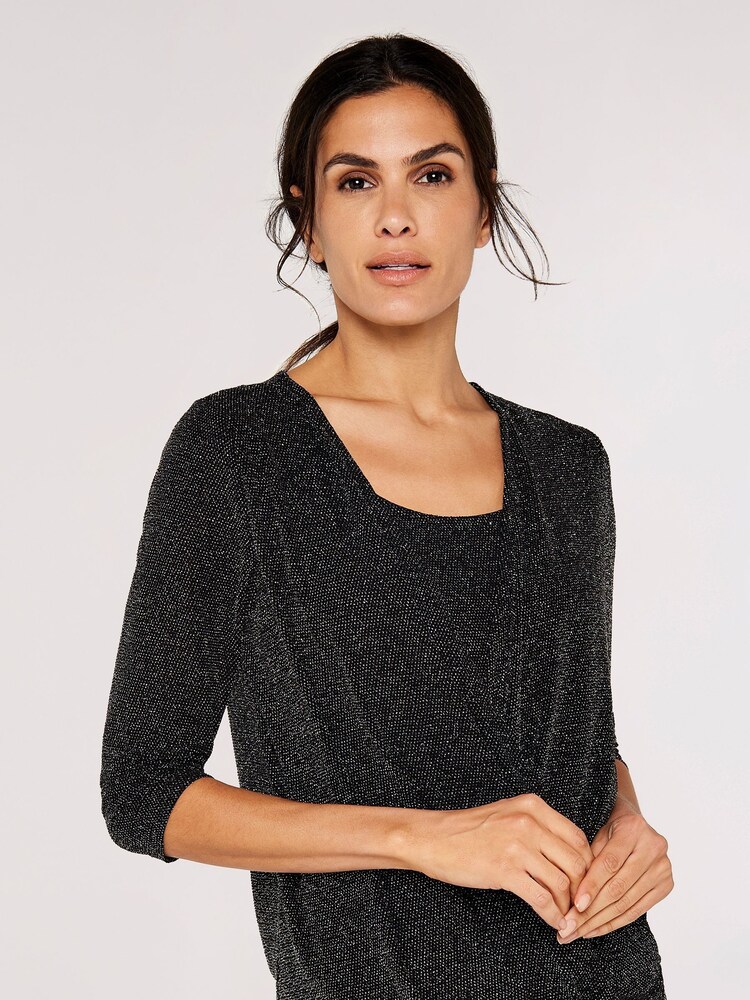 Apricot Black Sparkle Over Wrap Top - Image 1 of 4