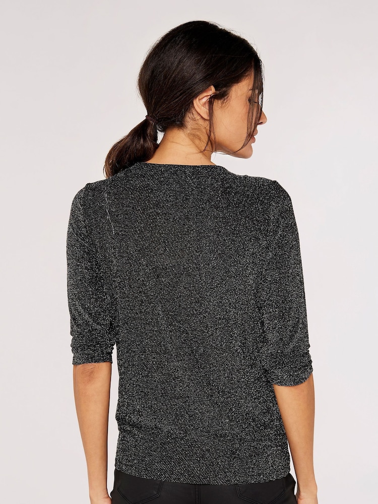 Apricot Black Sparkle Over Wrap Top - Image 2 of 4