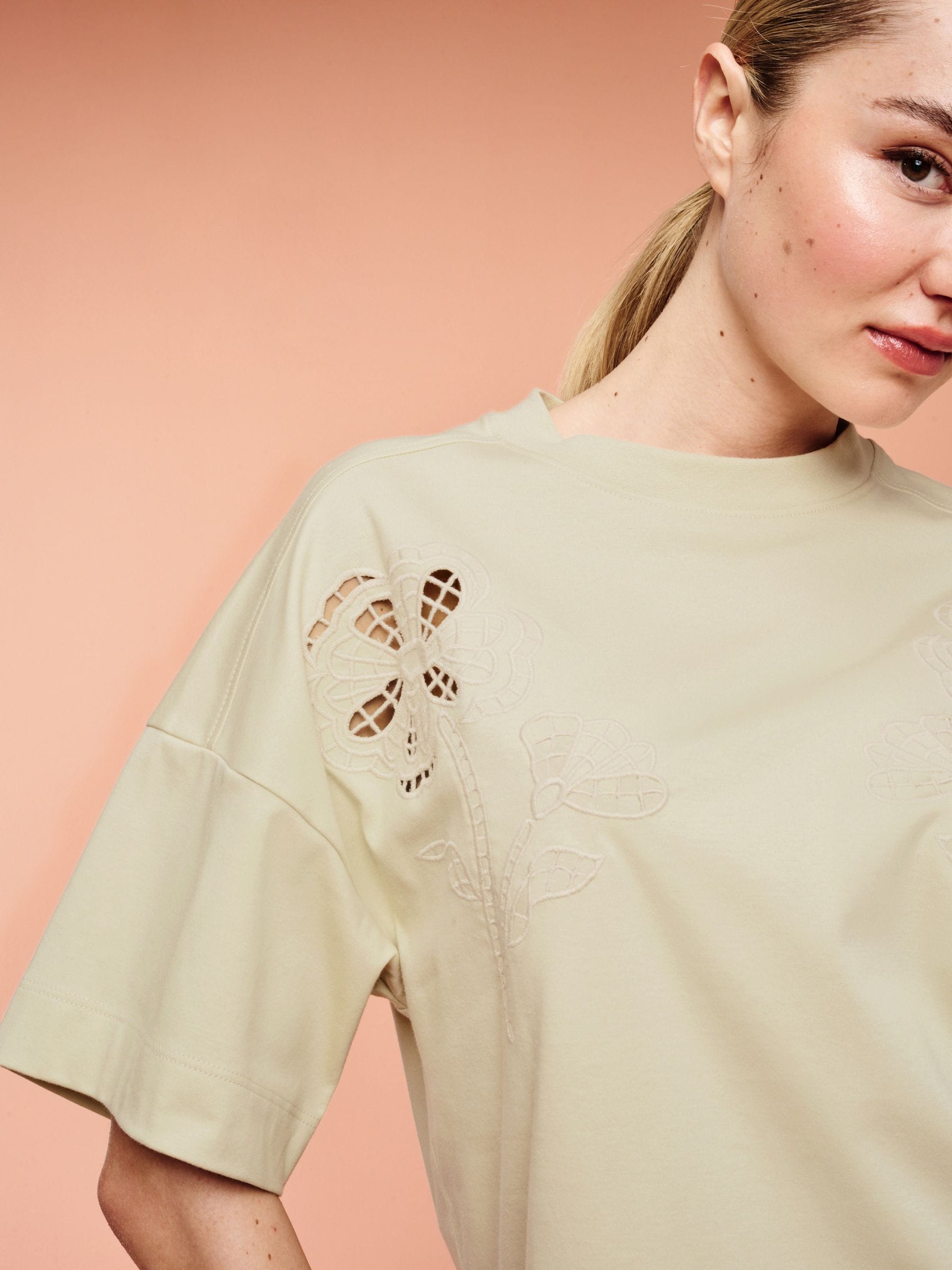 Buy Sage Green Cutwork Detail T-Shirt from Next Luxembourg