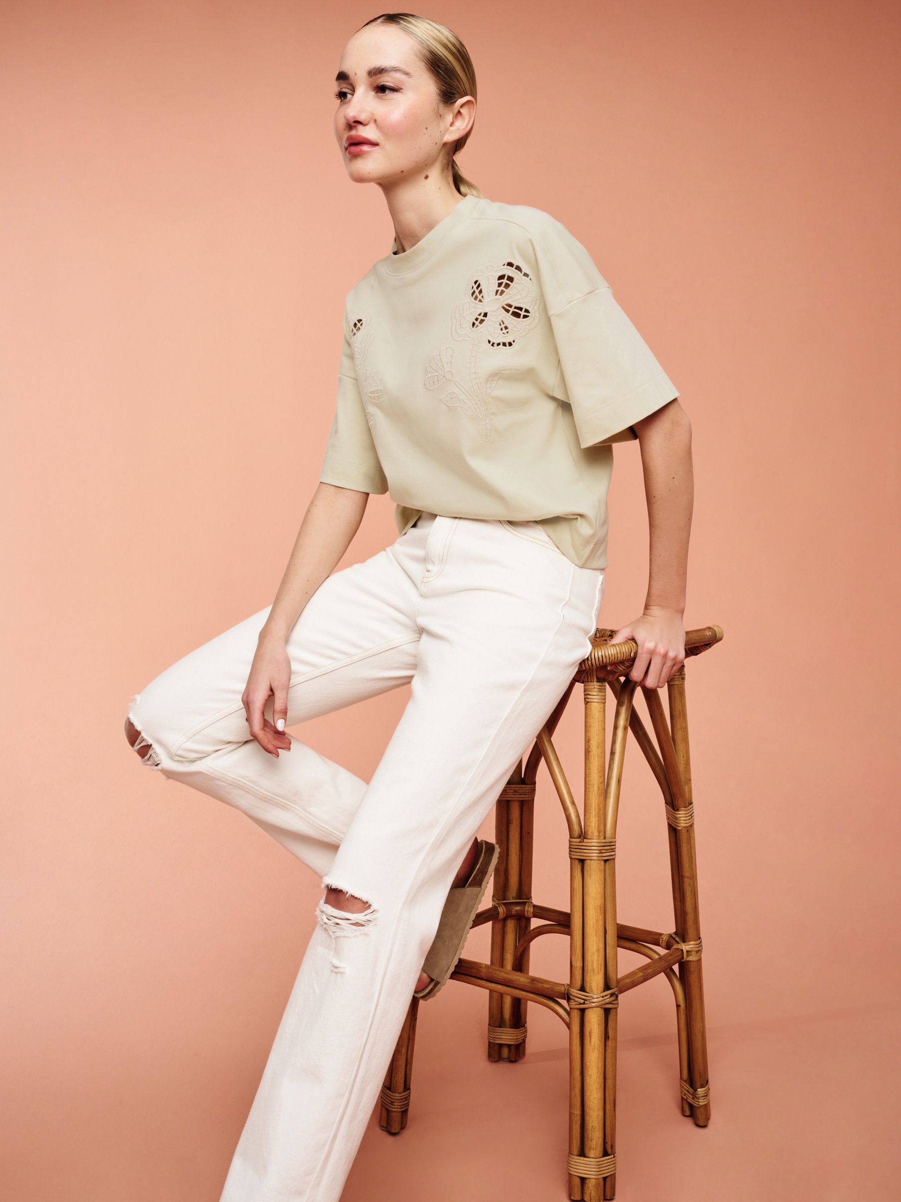 Buy Sage Green Cutwork Detail T-Shirt from Next Luxembourg