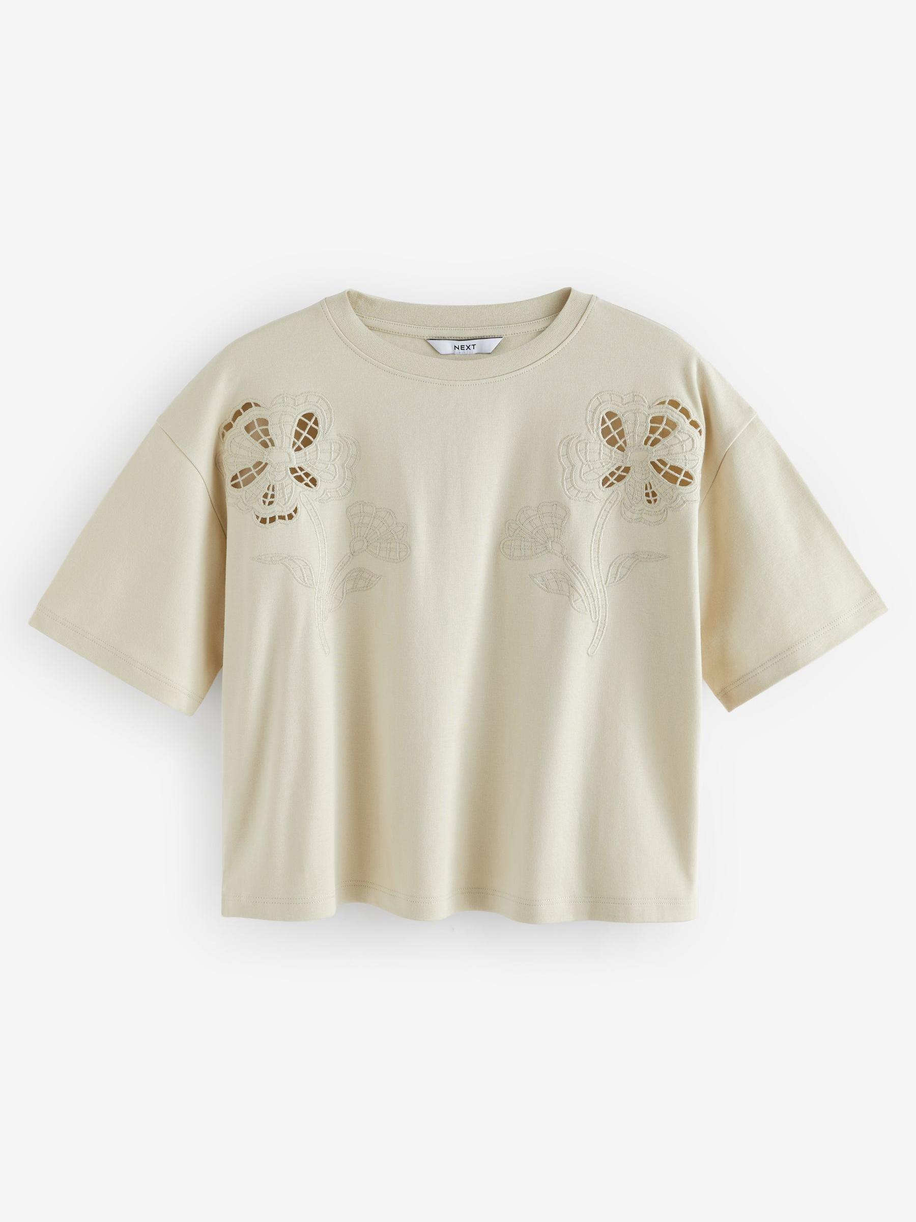 Buy Sage Green Cutwork Detail T-Shirt from Next Luxembourg