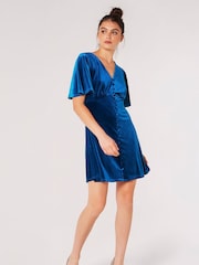Apricot Blue Angel Sleeve Velvet Dress - Image 1 of 5