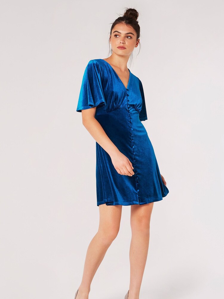 Apricot Blue Angel Sleeve Velvet Dress - Image 1 of 5
