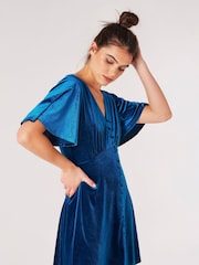 Apricot Blue Angel Sleeve Velvet Dress - Image 3 of 5