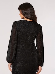 Apricot Black Mottled Long Sleeve Wrap Dress - Image 2 of 5