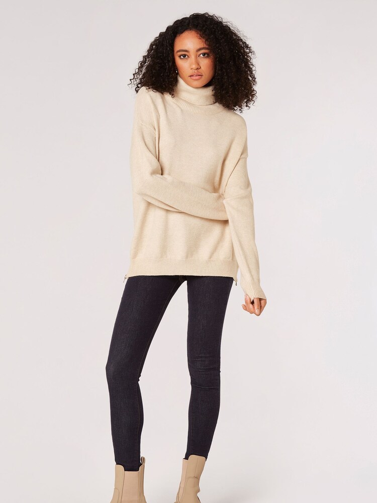 Apricot Natural Simple Side Zip Roll Neck Natural Jumper - Image 4 of 4 Apricot Natural Simple Side Zip Roll Neck Natural Jumper - Image 4 of 4