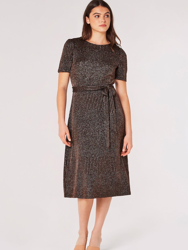 Apricot Brown Brown Mix Rib Midi Dress - Image 1 of 1 Apricot Brown Brown Mix Rib Midi Dress - Image 1 of 1