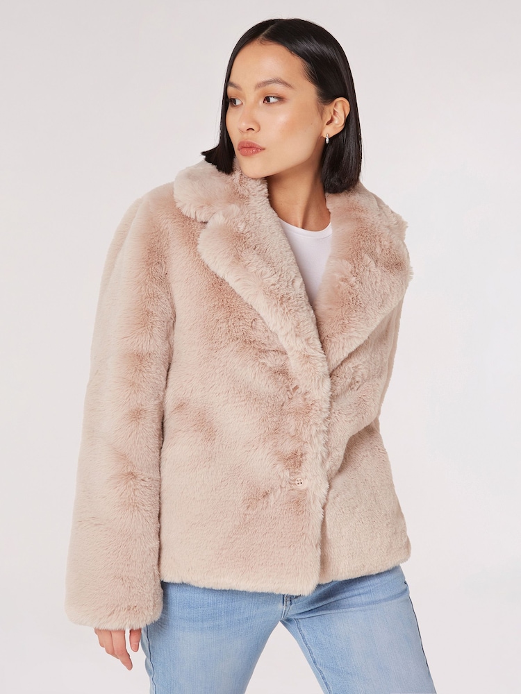Apricot Natural Short Opulent Faux Fur Coat - Image 1 of 5