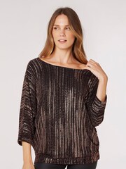 Apricot Brown Sparkle V-Back Batwing Top - Image 1 of 4