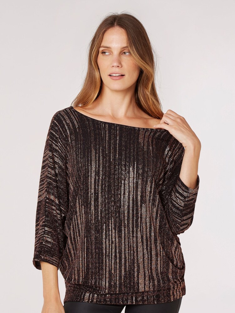 Apricot Brown Sparkle V-Back Batwing Top - Image 1 of 4