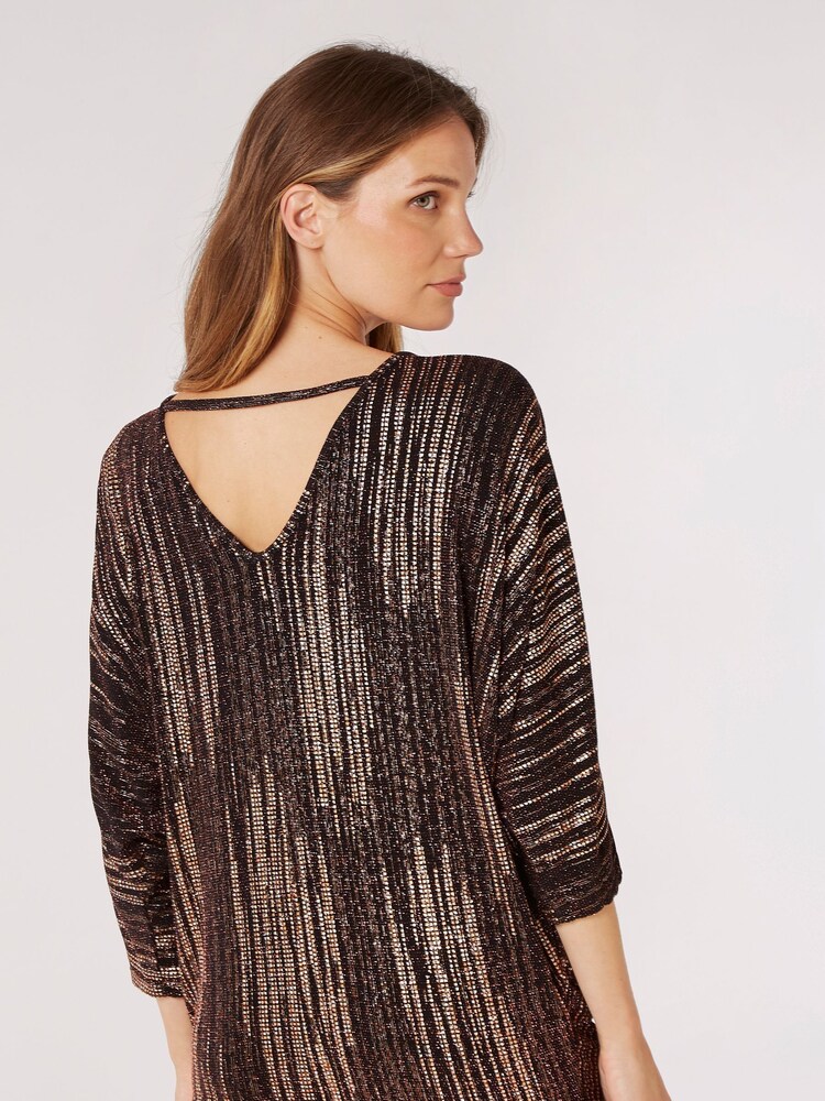 Apricot Brown Sparkle V-Back Batwing Top - Image 2 of 4