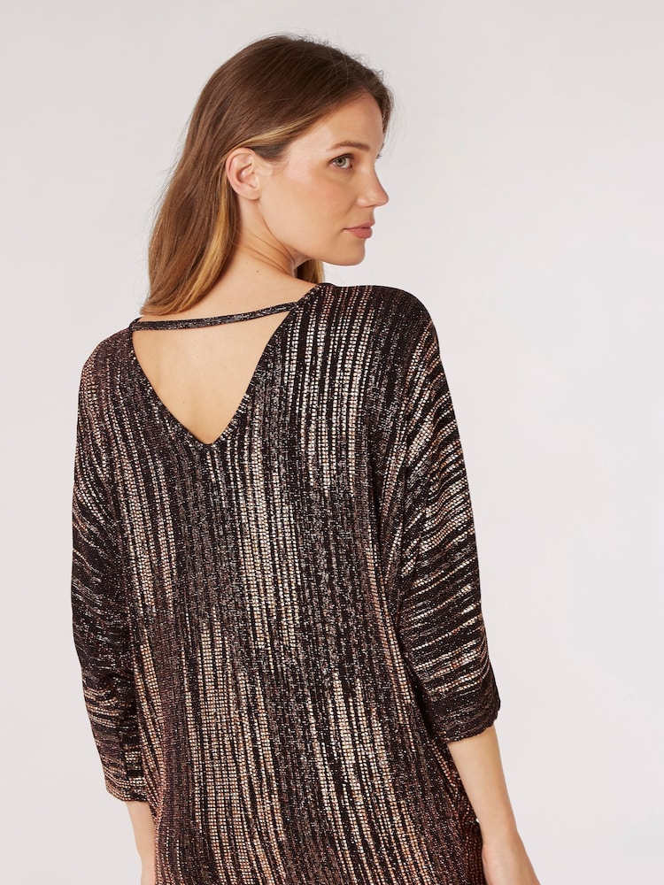 Apricot Brown Sparkle V-Back Batwing Top - Image 2 of 4 Apricot Brown Sparkle V-Back Batwing Top - Image 2 of 4