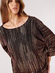 Apricot Brown Sparkle V-Back Batwing Top - Image 4 of 4