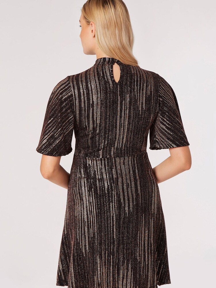 Apricot Brown Angel Sleeve Empire Sparkle Dress - Image 2 of 5