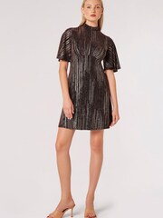 Apricot Brown Angel Sleeve Empire Sparkle Dress - Image 3 of 5