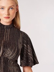 Apricot Brown Angel Sleeve Empire Sparkle Dress - Image 5 of 5