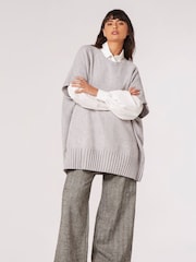 Apricot Grey Mixed Panel Oversize Poncho Jumper - Image 1 of 3
