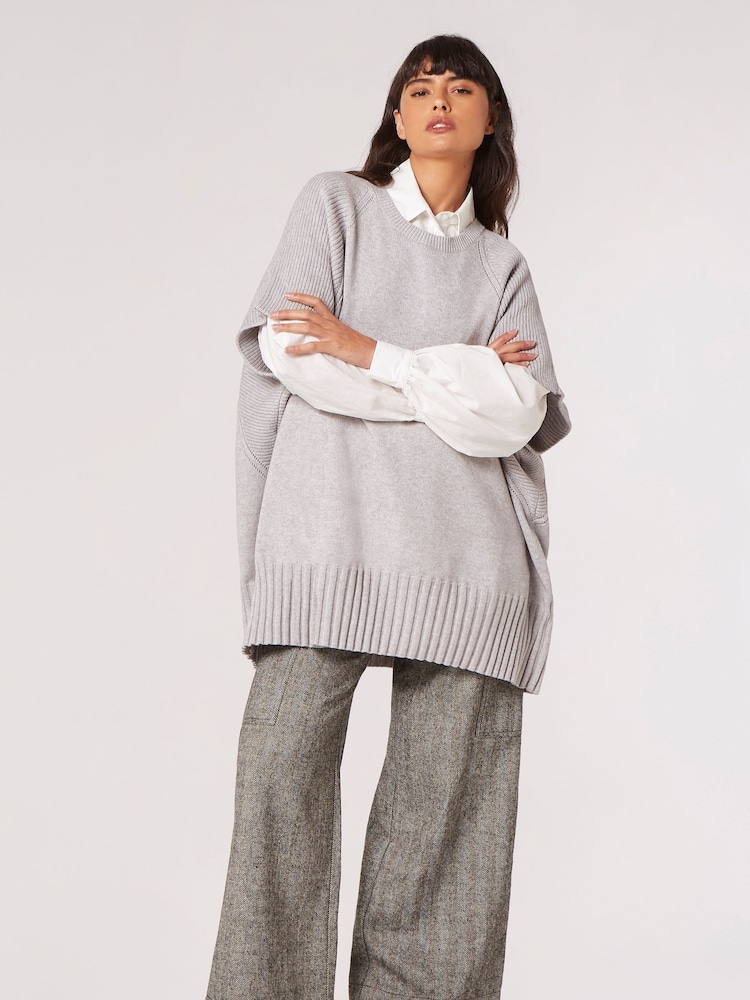 Apricot Grey Mixed Panel Oversize Poncho Jumper - Image 1 of 3