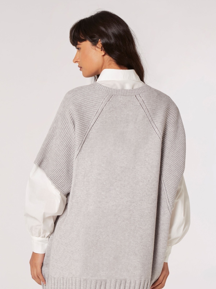 Apricot Grey Mixed Panel Oversize Poncho Jumper - Image 2 of 3