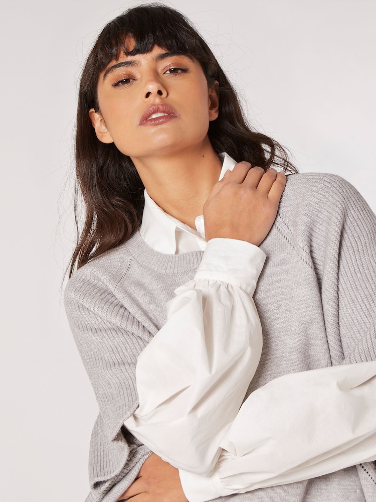 Apricot Grey Mixed Panel Oversize Poncho Jumper - Image 3 of 3