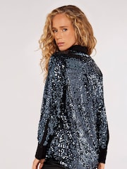Apricot Grey Sequin Button Down Blouses - Image 2 of 4