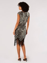 Apricot Black Art Deco Sequin Fringe Dress - Image 2 of 5