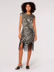 Apricot Black Art Deco Sequin Fringe Dress - Image 3 of 5