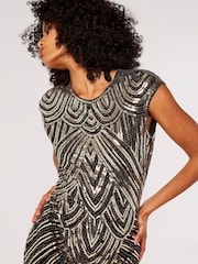 Apricot Black Art Deco Sequin Fringe Dress - Image 4 of 5