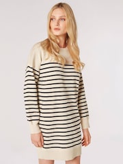 Apricot Natural Stripe Crew Neck Jumper Dress - Image 1 of 4