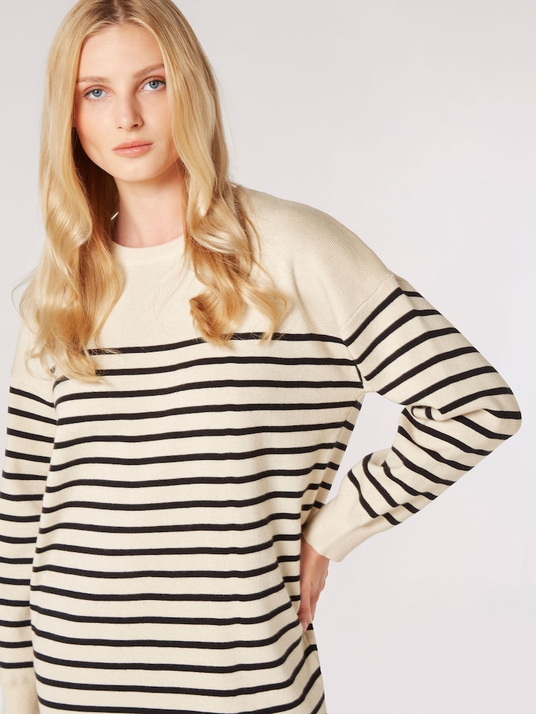 Apricot Natural Stripe Crew Neck Jumper Dress - Image 4 of 4