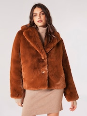 Apricot Orange Short Opulent Faux Fur Coat - Image 1 of 5