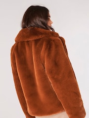 Apricot Orange Short Opulent Faux Fur Coat - Image 2 of 5