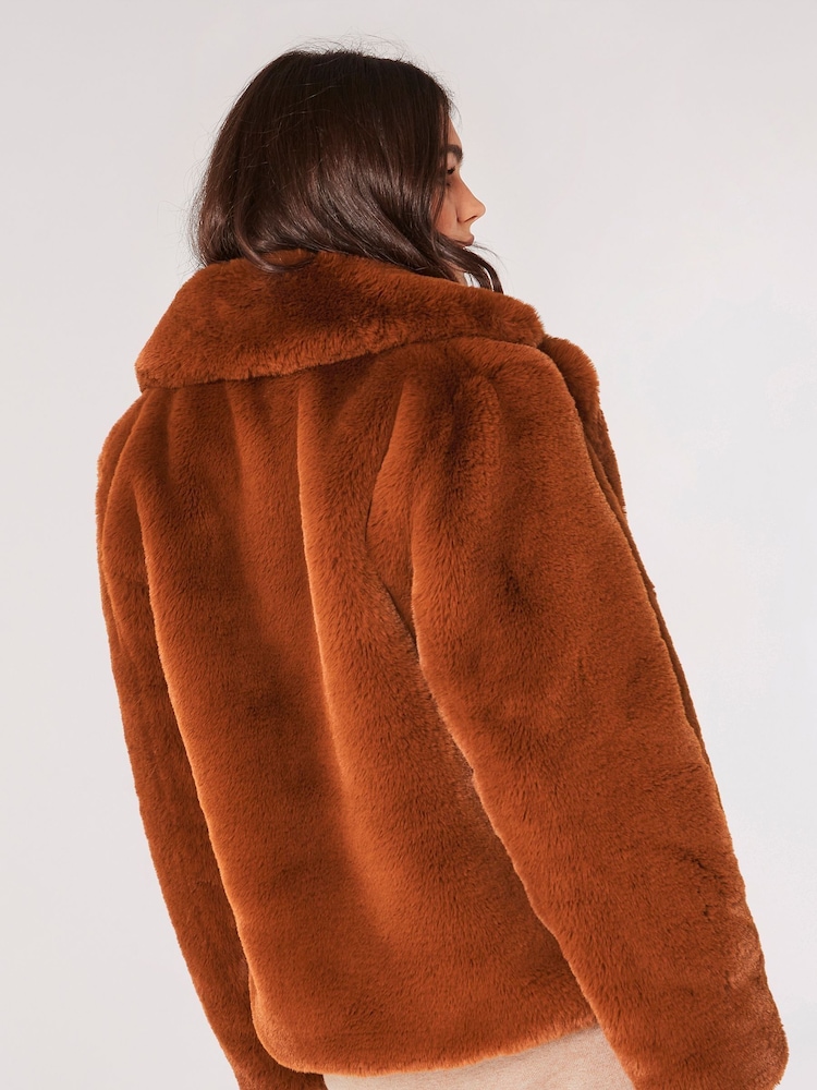 Apricot Orange Short Opulent Faux Fur Coat - Image 2 of 5