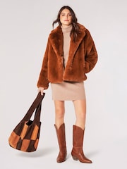 Apricot Orange Short Opulent Faux Fur Coat - Image 4 of 5