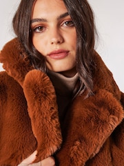 Apricot Orange Short Opulent Faux Fur Coat - Image 5 of 5
