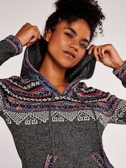 Apricot Grey Fairisle Pattern Pop Hooded 2 Pocket Jumper - Image 3 of 4