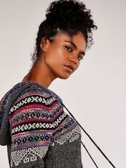 Apricot Grey Fairisle Pattern Pop Hooded 2 Pocket Jumper - Image 4 of 4