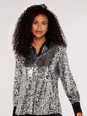 Apricot Silver Sequin Button Down Blouses - Image 1 of 5