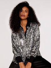 Apricot Silver Sequin Button Down Blouses - Image 2 of 5