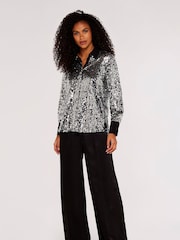 Apricot Silver Sequin Button Down Blouses - Image 3 of 5
