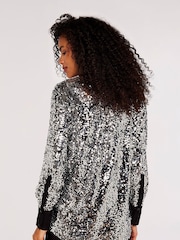 Apricot Silver Sequin Button Down Blouses - Image 4 of 5